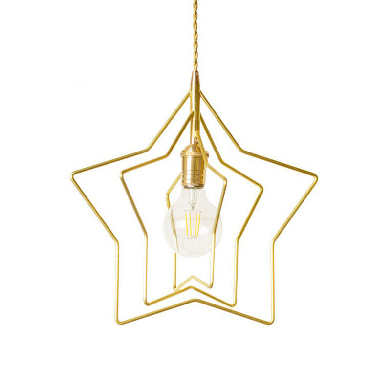Retro Style Gold Iron Suspension Pendant Ceiling Light - Star Frame Design, Ideal for Restaurants
