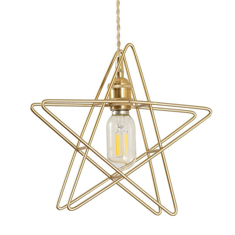 Retro Style Gold Iron Suspension Pendant Ceiling Light - Star Frame Design, Ideal for Restaurants