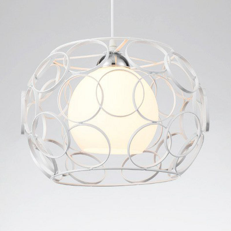 Cream Glass Industrial Pendant Light with Metallic Cage for Restaurants - Global Ceiling Hanging