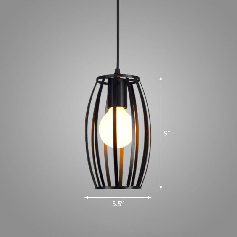 Sleek Black Geometric Iron Hanging Pendant Light Fixture - Simplicity with 1 Bulb for Corridors