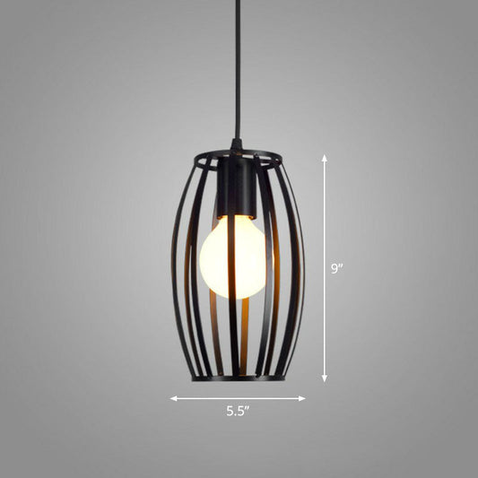 Sleek Black Geometric Iron Hanging Pendant Light Fixture - Simplicity with 1 Bulb for Corridors