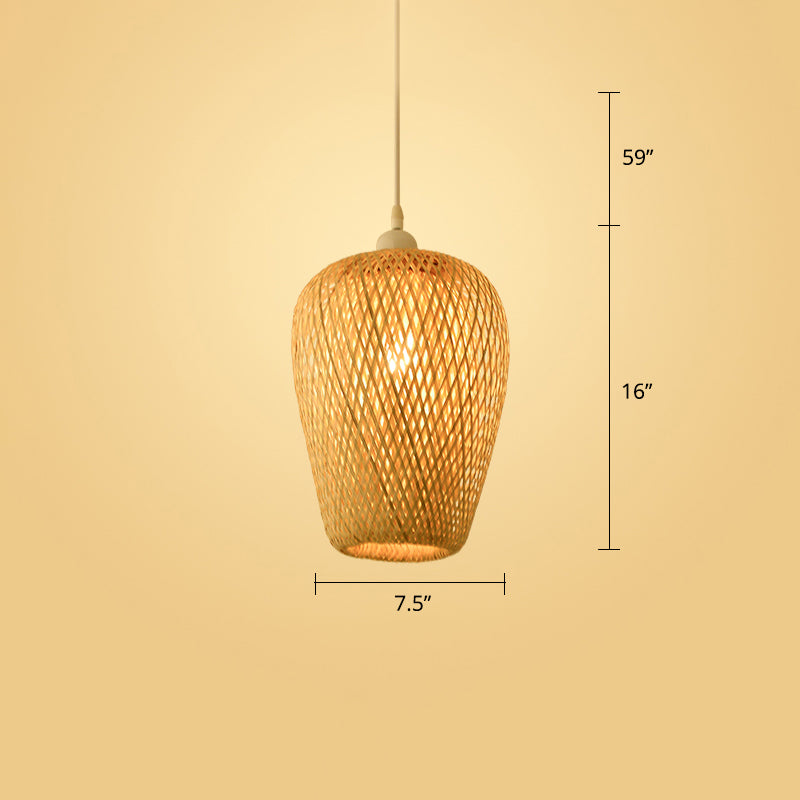 Woven Bamboo Pendant Light - Modern Single Wood Hanging Ceiling Fixture For Restaurants