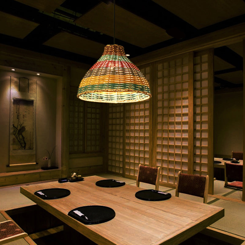 Rattan Wood Hanging Pendant Light For Modern Restaurants - Shaded Ceiling Design / D