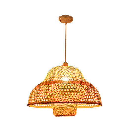 Bamboo Hot Pot Pendant Light - Rustic Single-Bulb Suspension In Wood