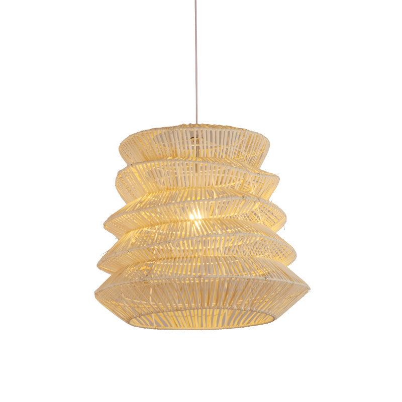 Contemporary Wood Pendant Light: Handcrafted In South-East Asia Single-Bulb Rattan Suspension