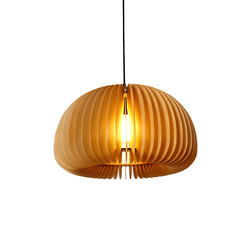 Asian Style Wooden Dome Ceiling Light – 1-Bulb Hanging Fixture for Restaurants