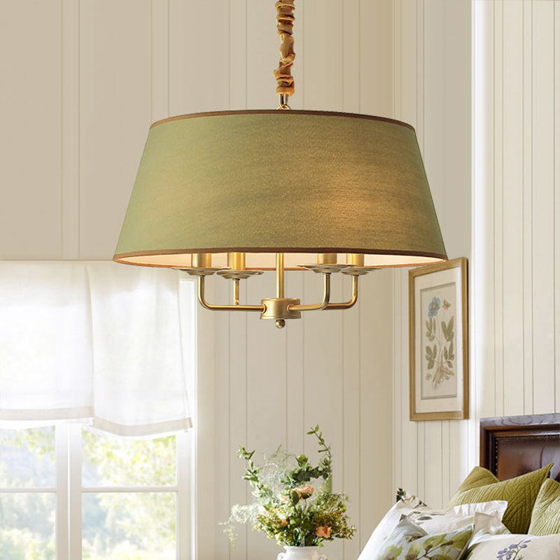 Vintage Fabric Pendant Chandelier - Elegant 4-Head Empire Shade Hanging Light For Bedroom