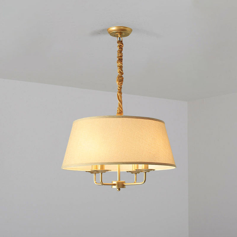 Vintage Fabric Pendant Chandelier - Elegant 4-Head Empire Shade Hanging Light For Bedroom