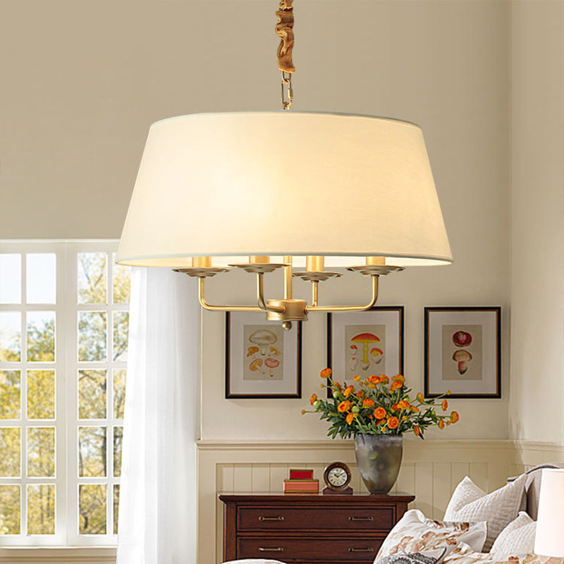 Vintage Fabric Pendant Chandelier - Elegant 4-Head Empire Shade Hanging Light For Bedroom
