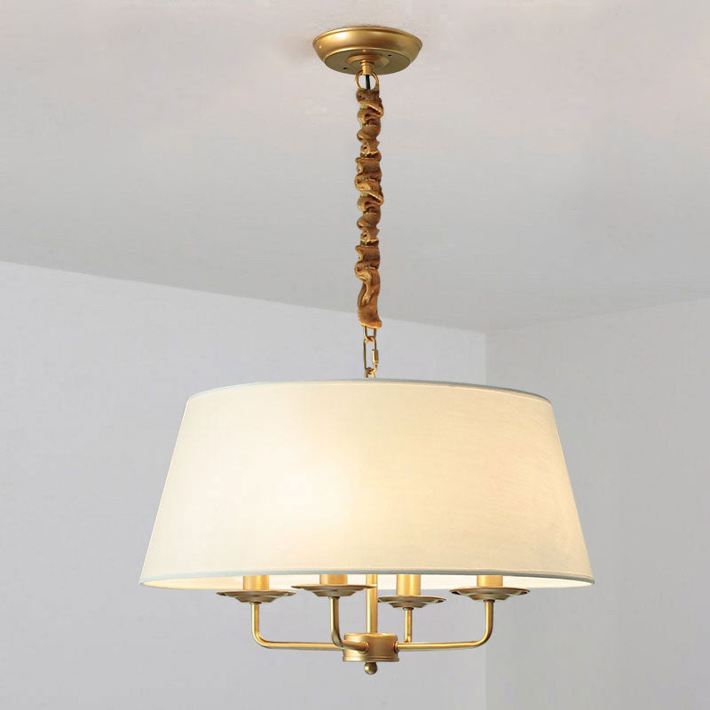 Vintage Fabric Pendant Chandelier - Elegant 4-Head Empire Shade Hanging Light For Bedroom