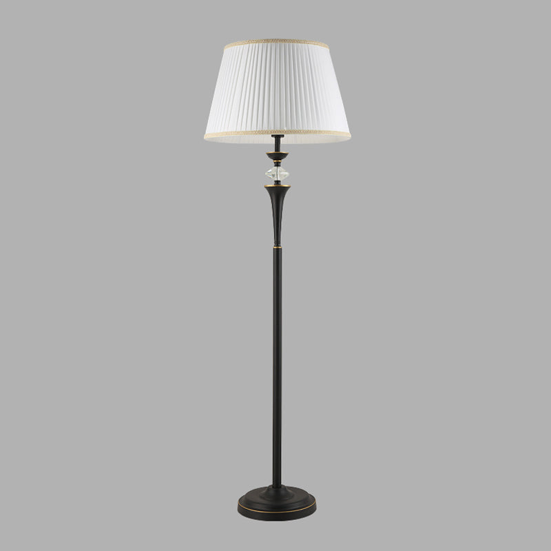Traditional White Bucket Pleated Fabric Floor Lamp Stand Up Lighting For Living Room