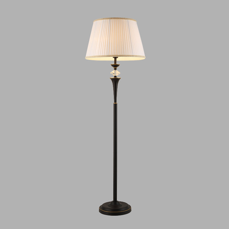 Traditional White Bucket Pleated Fabric Floor Lamp Stand Up Lighting For Living Room