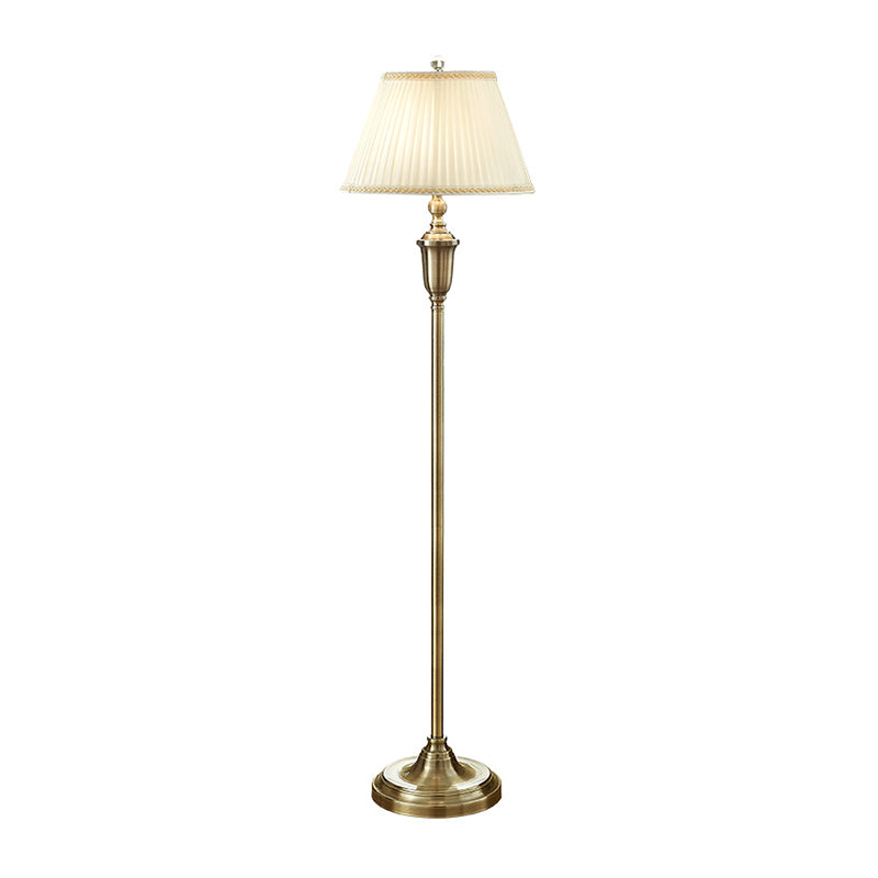 Vintage Beige Pleated Fabric Floor Lamp: Single-Bulb Empire Shade For Living Room