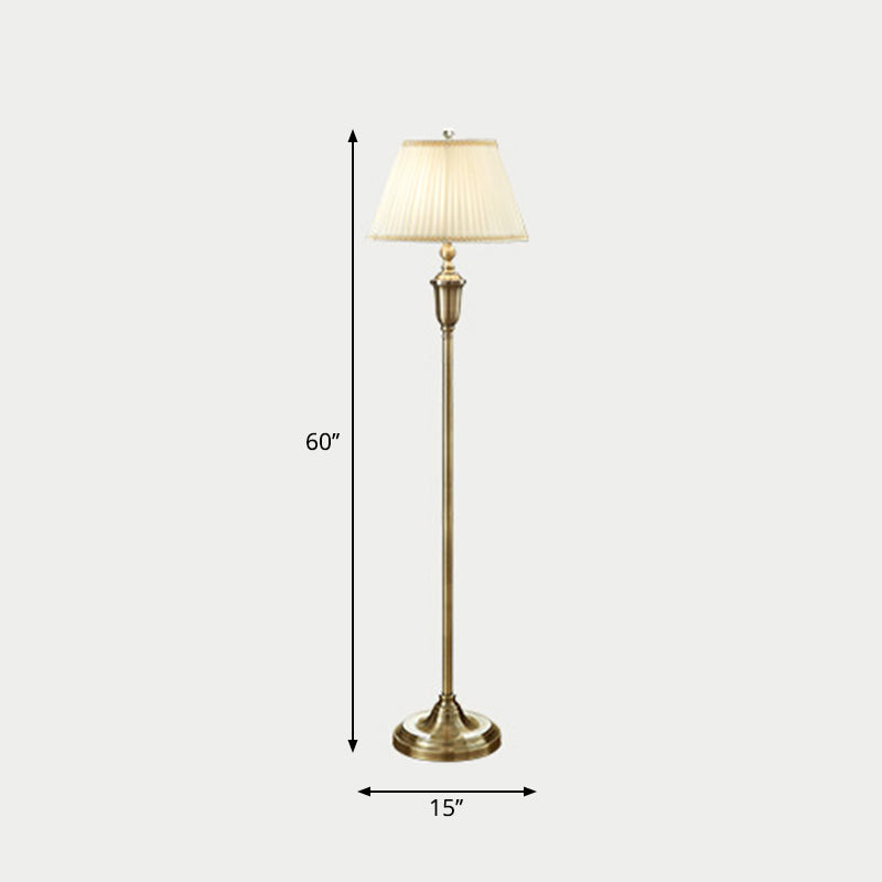 Vintage Beige Pleated Fabric Floor Lamp: Single-Bulb Empire Shade For Living Room