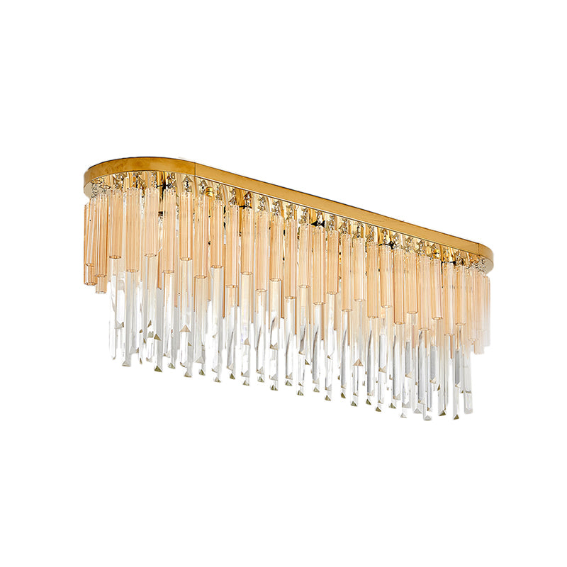 Contemporary Dining Room Ceiling Mounted Crystal Flush Mount Lamp - 10 Lights Golden Icicle, 23.5"/31.5" Width
