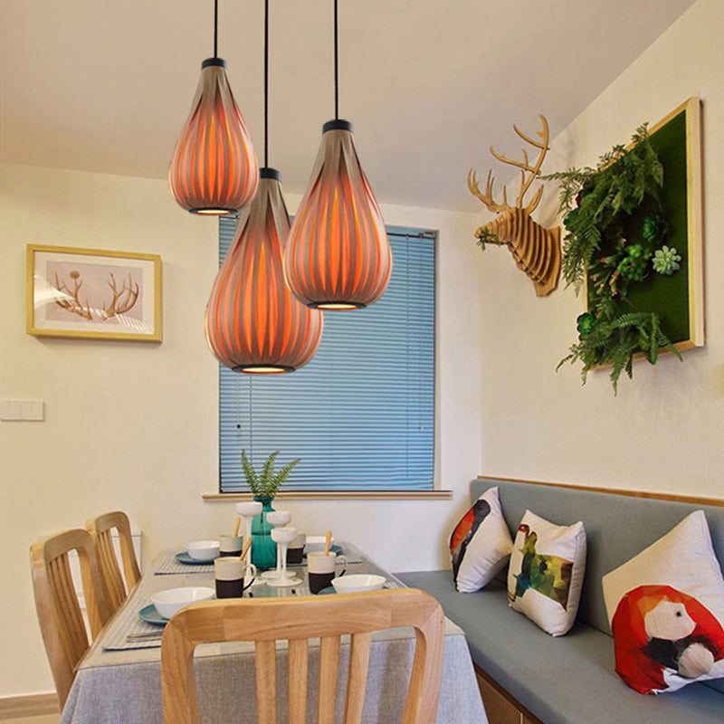 Minimalist Single-Bulb Wood Pendant Ceiling Light - Orange Teardrop Suspension Lighting
