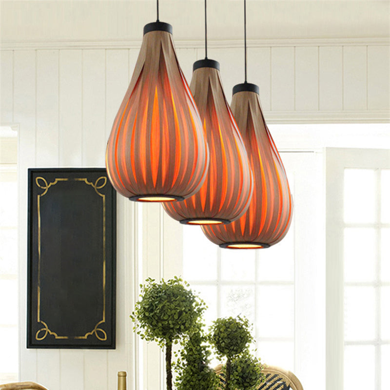 Minimalist Single-Bulb Wood Pendant Ceiling Light - Orange Teardrop Suspension Lighting