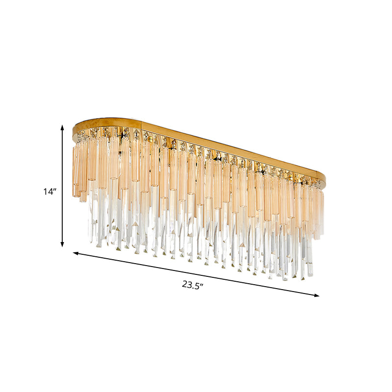 Contemporary Dining Room Ceiling Mounted Crystal Flush Mount Lamp - 10 Lights Golden Icicle, 23.5"/31.5" Width