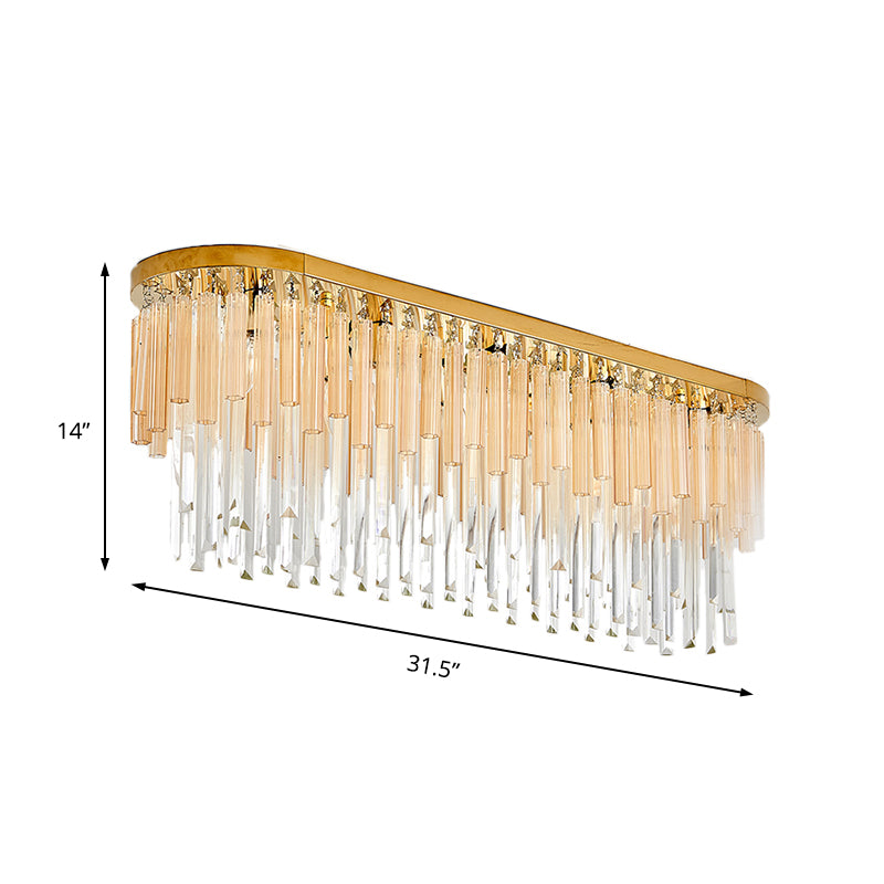 Contemporary Dining Room Ceiling Mounted Crystal Flush Mount Lamp - 10 Lights Golden Icicle, 23.5"/31.5" Width