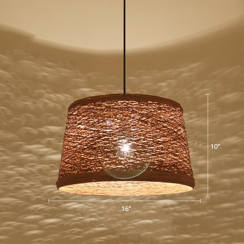 Asian-Style Tapered Flaxen Ceiling Pendant Light Ideal For Restaurants (1-Light Fixture)