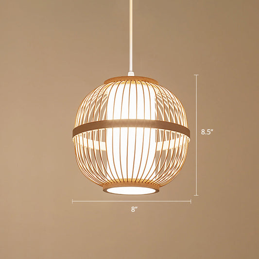 Asian Style Bamboo Lantern Tea Room Ceiling Light Fixture - Wood Hanging With 1-Bulb