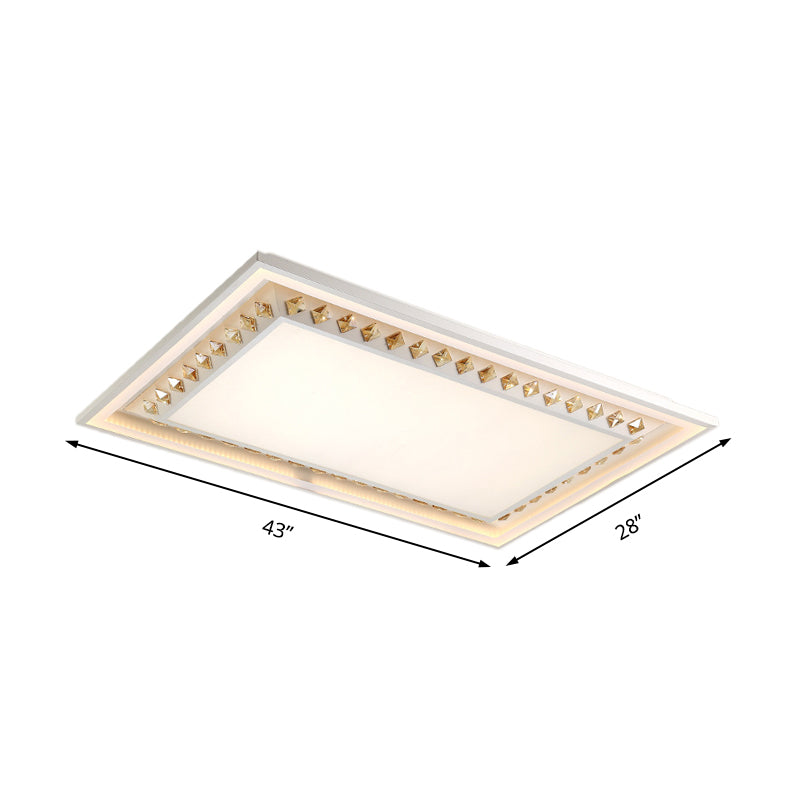 White Crystal LED Ceiling Light Fixture - Minimalist Rectangular Flush Mount