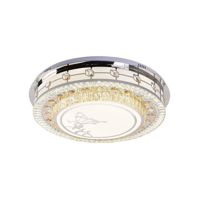 Contemporary Crystal LED Ceiling Light with Butterfly Pattern - Chrome Flush Mount Fixture - 23.5"/31.5" W