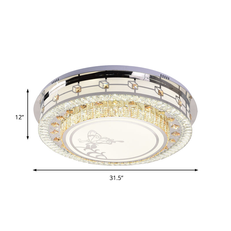 Contemporary Crystal LED Ceiling Light with Butterfly Pattern - Chrome Flush Mount Fixture - 23.5"/31.5" W