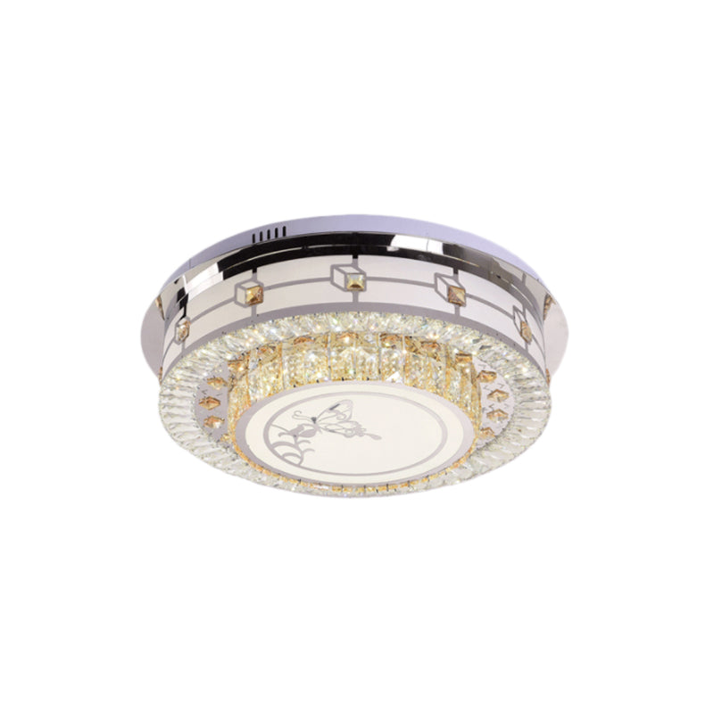 Contemporary Crystal LED Ceiling Light with Butterfly Pattern - Chrome Flush Mount Fixture - 23.5"/31.5" W