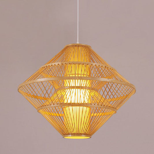 1-Light Asian Style Layered Bamboo Shade Ceiling Light For Tea Rooms