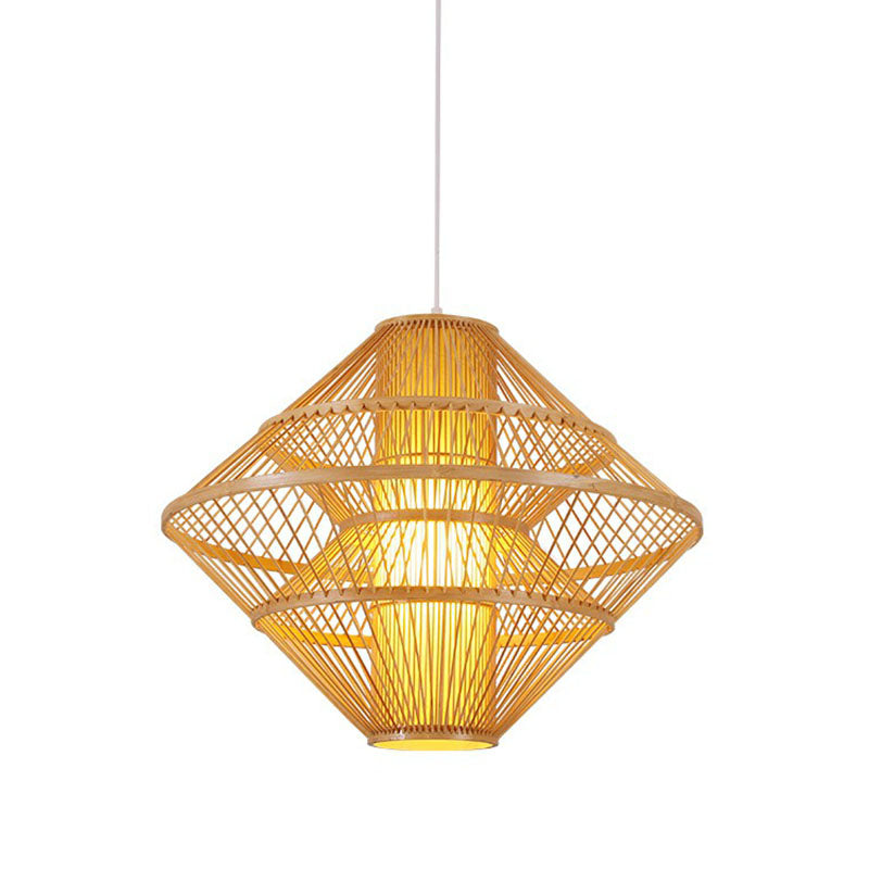 1-Light Asian Style Layered Bamboo Shade Ceiling Light For Tea Rooms