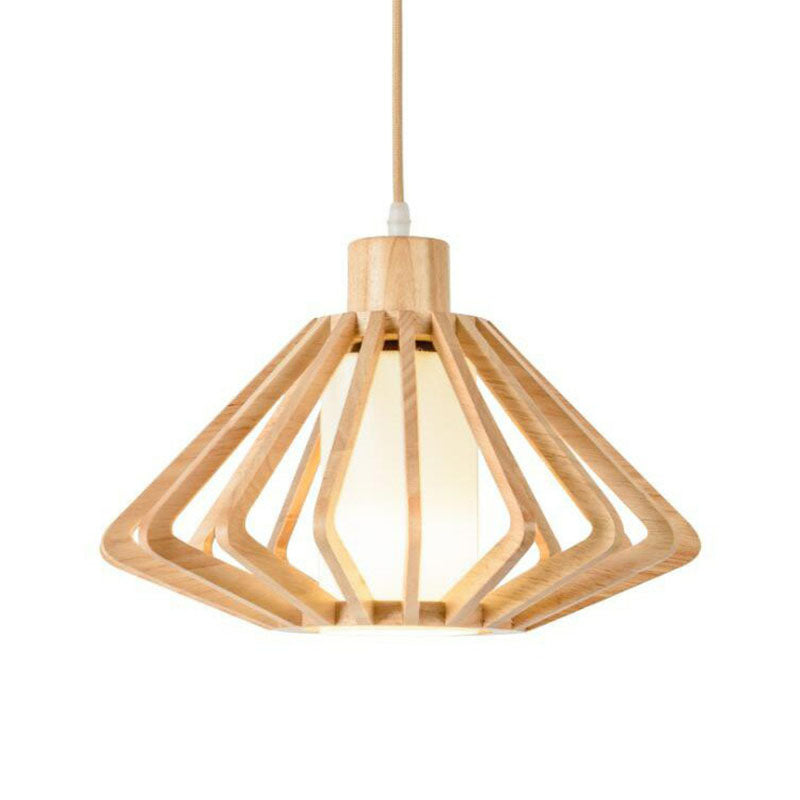 Contemporary Wood Tapered Pendant Light - Single-Bulb Corridor Suspension Fixture