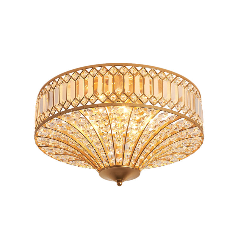 Chinese Style 5-Light Bedroom Ceiling Lamp In Flared Crystal Flush Mount Design - Gold Finish

This