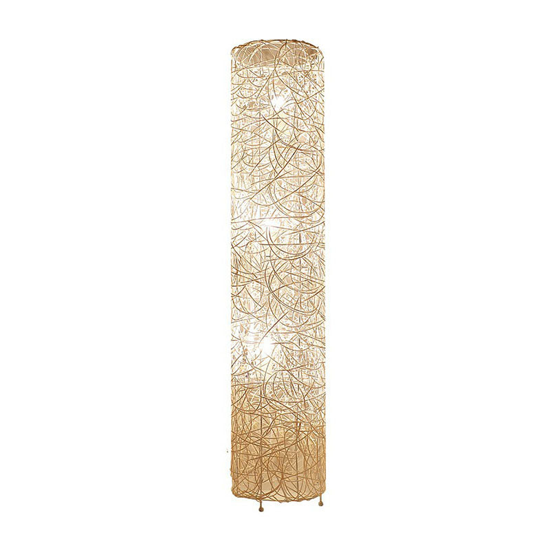 Handcrafted Asian Style Rattan Tea Room Floor Lamp With 3 Shade Heads