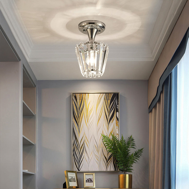 Sleek Crystal Kitchen Flush Light: Spiral, Cone, Cylinder Design with Chrome Finish