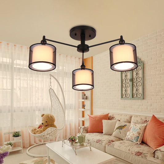 Black Fabric Semi Flush Mount Ceiling Chandelier For Contemporary Living Rooms 3 /