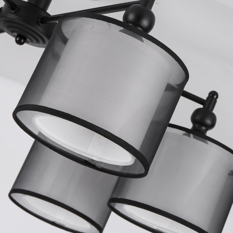 Black Fabric Semi Flush Mount Ceiling Chandelier For Contemporary Living Rooms