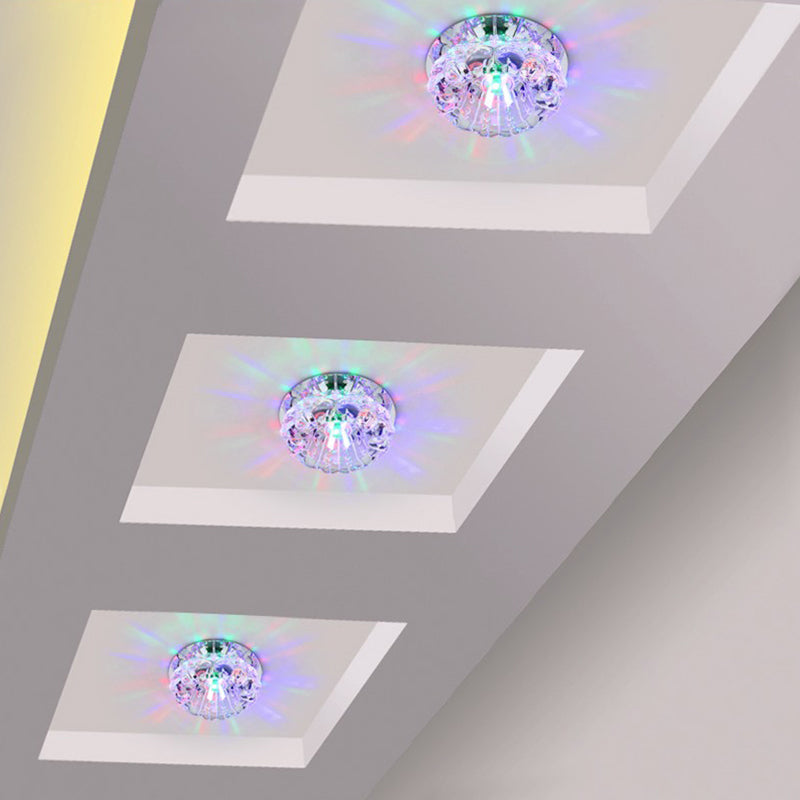 Minimalist Clear LED Flush Mount Fixture for Hallway - Floral Crystal Lighting