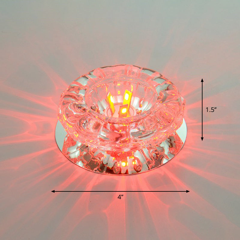 Minimalist Clear LED Flush Mount Fixture for Hallway - Floral Crystal Lighting