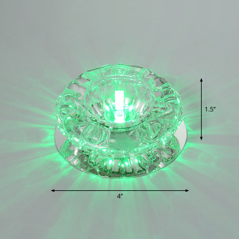 Minimalist Clear LED Flush Mount Fixture for Hallway - Floral Crystal Lighting