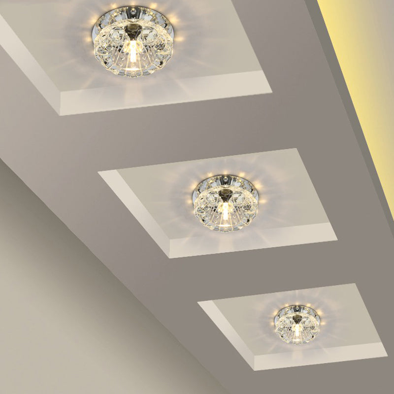 Minimalist Clear LED Flush Mount Fixture for Hallway - Floral Crystal Lighting