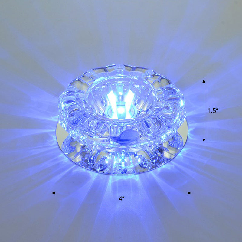 Minimalist Clear LED Flush Mount Fixture for Hallway - Floral Crystal Lighting