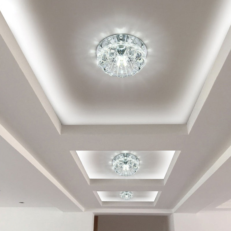 Minimalist Clear LED Flush Mount Fixture for Hallway - Floral Crystal Lighting