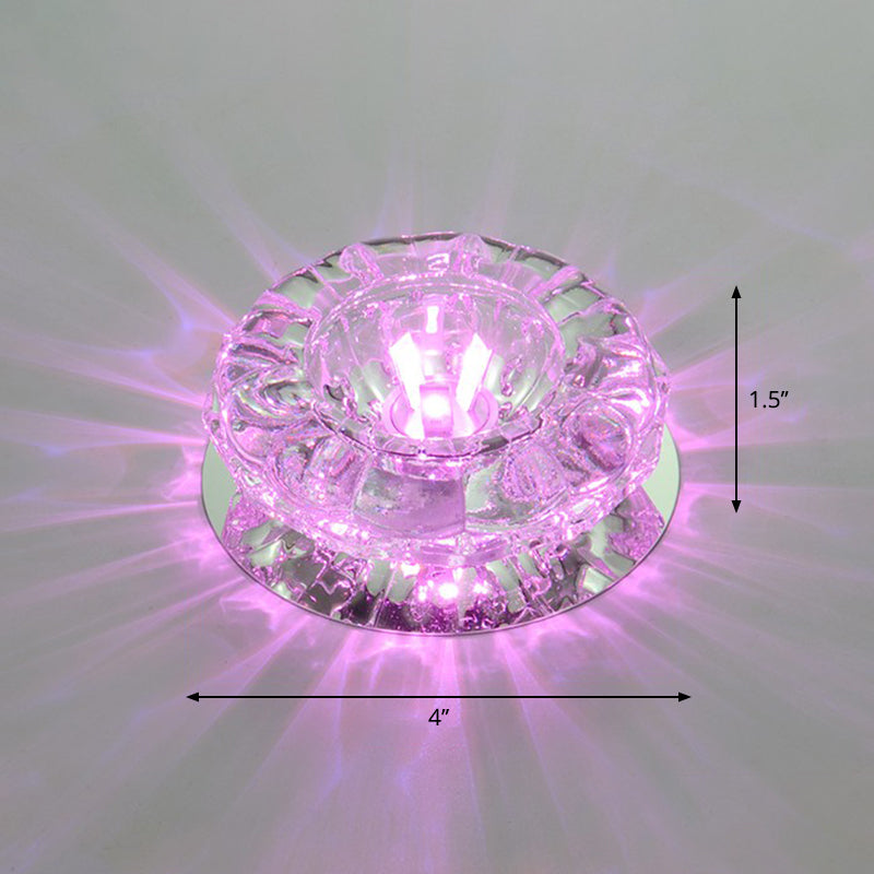 Minimalist Clear LED Flush Mount Fixture for Hallway - Floral Crystal Lighting