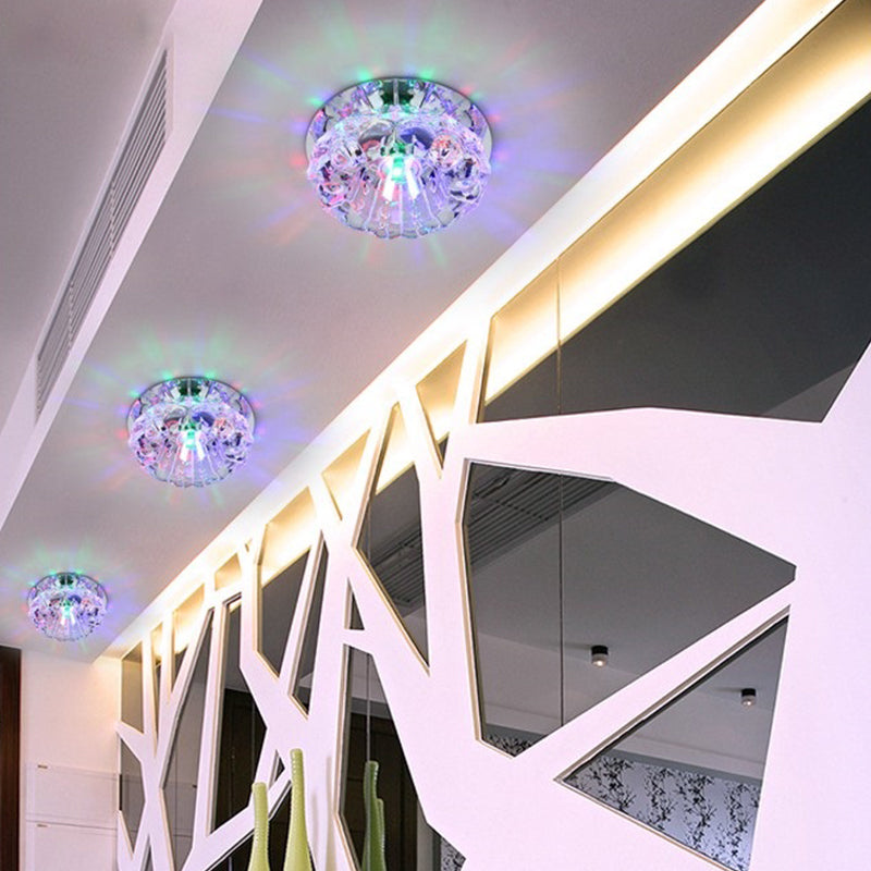 Minimalist Clear LED Flush Mount Fixture for Hallway - Floral Crystal Lighting