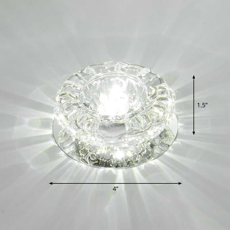 Minimalist Clear LED Flush Mount Fixture for Hallway - Floral Crystal Lighting