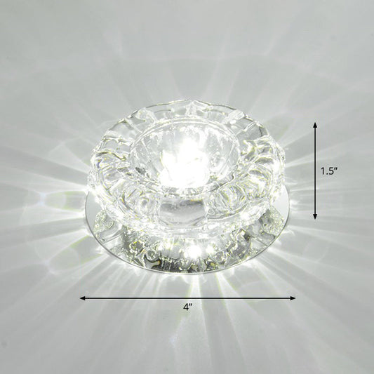 Minimalist Clear LED Flush Mount Fixture for Hallway - Floral Crystal Lighting