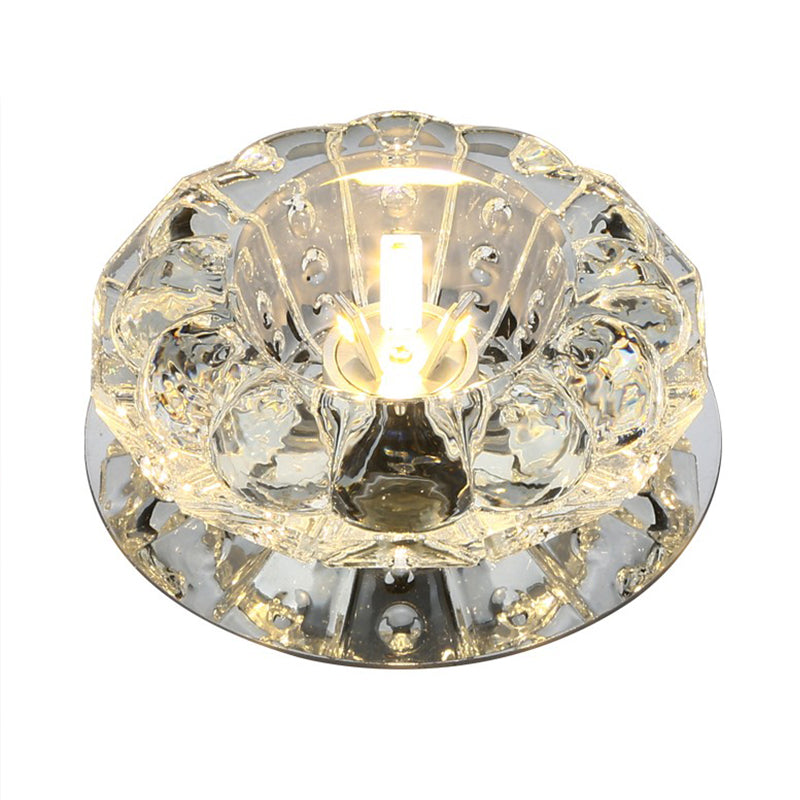 Minimalist Clear LED Flush Mount Fixture for Hallway - Floral Crystal Lighting
