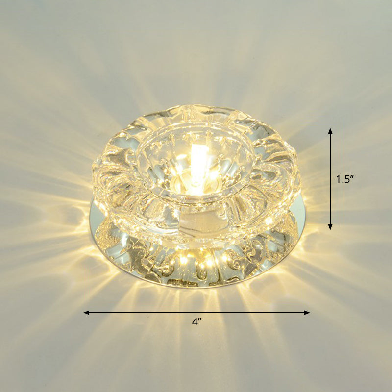 Minimalist Clear LED Flush Mount Fixture for Hallway - Floral Crystal Lighting