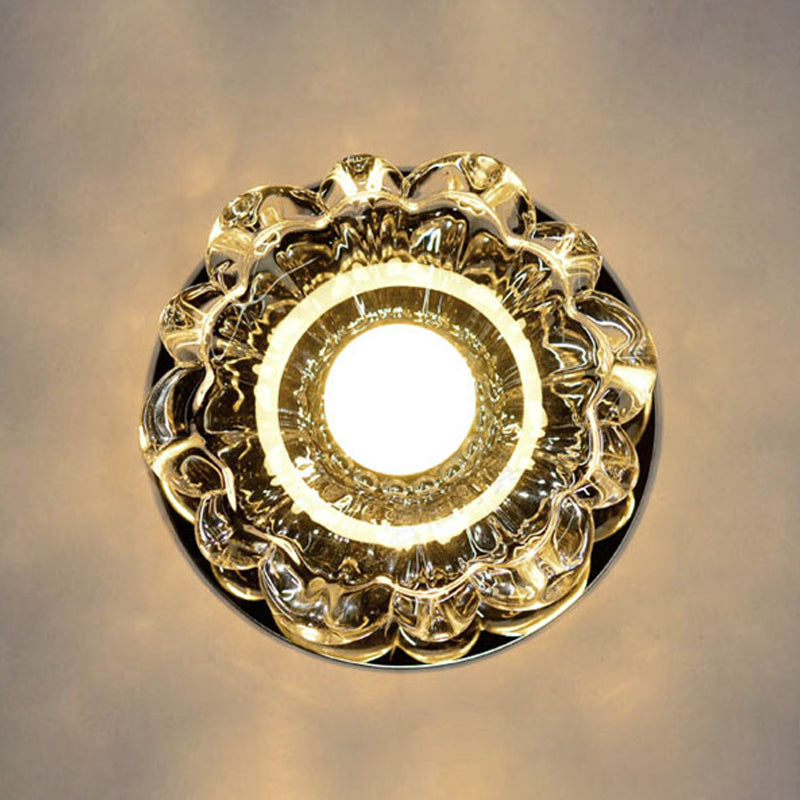 Modern Crystal Clear LED Flush Mount Light for Hallways and Corridors